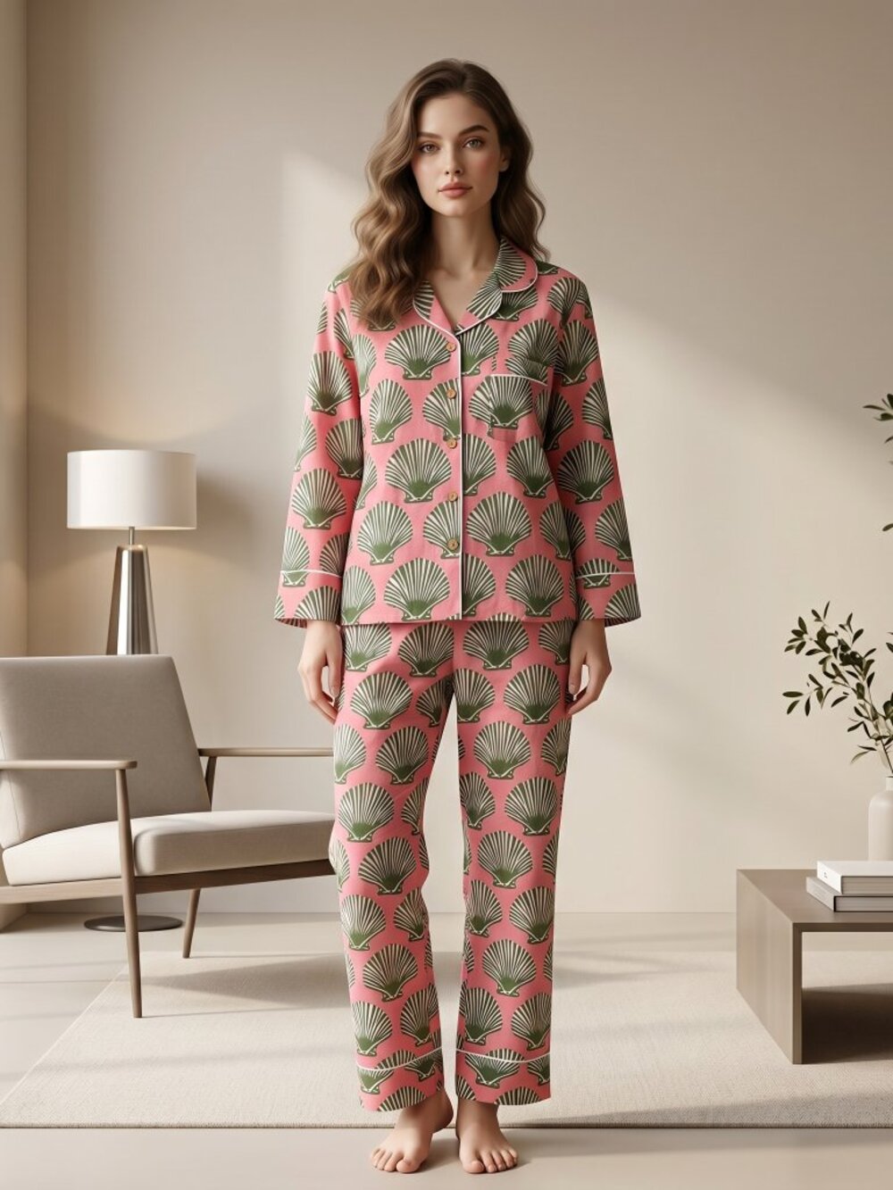 Hand Block Print Cotton Pajama Set: Floral Lounge & Sleepwear, Bridesmaid Gifts